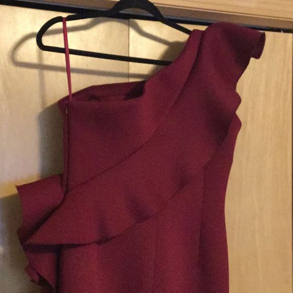 Jovani 63580 One Shoulder Short Dress Burgundy… - Picture 6 of 10